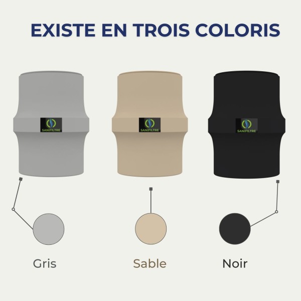 Coloris disponibles du Filtre anti-odeurs pour fosse septique, toutes eaux, poste de relevage, cartouche au charbon actif