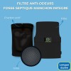 Contenu du Filtre anti-odeurs pour fosse septique Sanifiltre avec manchon intégré pour montage en chapeau coloris noir