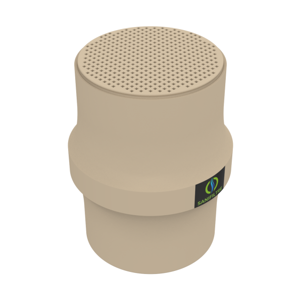 Filtre anti-odeurs pour fosse septique, toutes eaux, poste de relevage, cartouche au charbon actif coloris sable vue de dessus