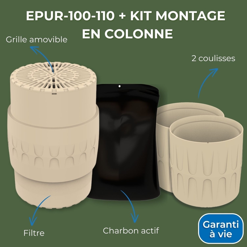 EPUR-100 FILTRE ANTI-ODEURS AU CHARBON ACTIF POUR FOSSE SEPTIQUE , TOUTES EAUX , Ø 100 MM