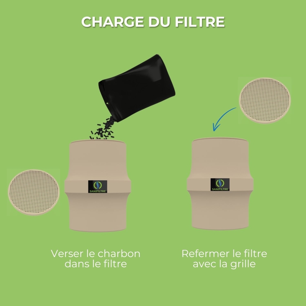 FILTRE ANTI-ODEURS AU CHARBON ACTIF POUR FOSSE SEPTIQUE , TOUTES EAUX , Ø 100 MM , COLORIS GRIS