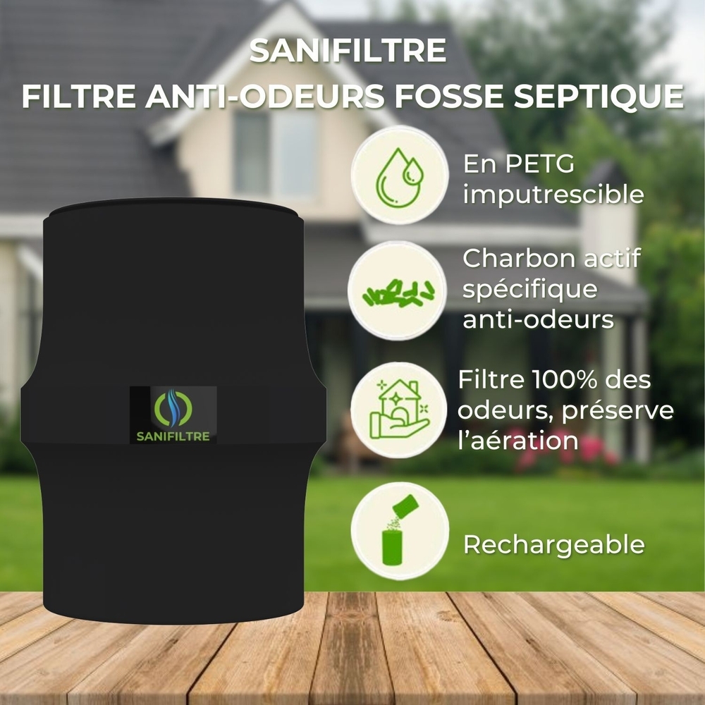 FILTRE ANTI-ODEURS AU CHARBON ACTIF POUR FOSSE SEPTIQUE , TOUTES EAUX , Ø 100 MM , COLORIS GRIS