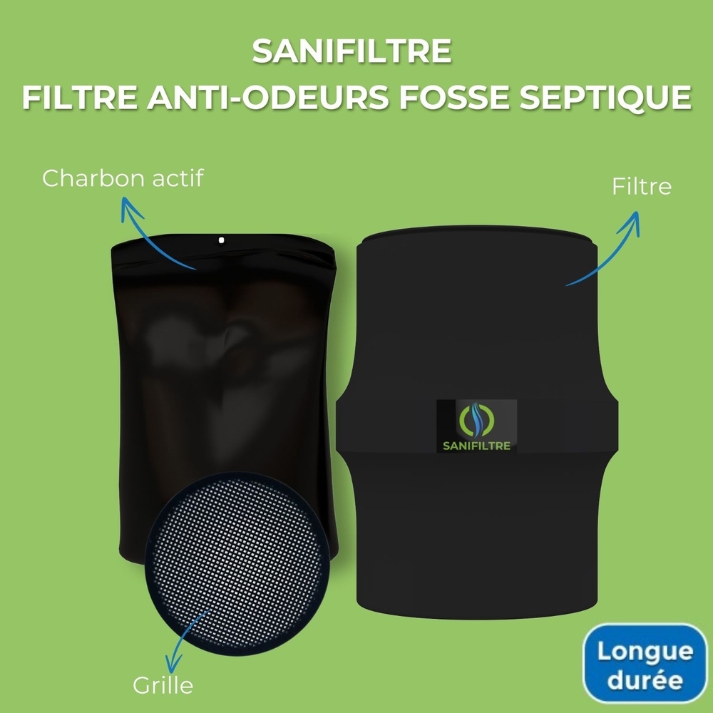FILTRE ANTI-ODEURS AU CHARBON ACTIF POUR FOSSE SEPTIQUE , TOUTES EAUX , Ø 100 MM , COLORIS GRIS