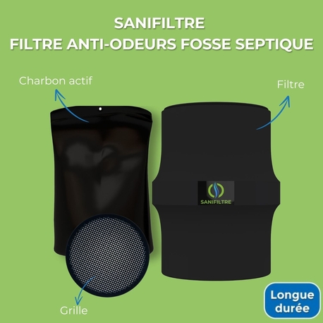 FILTRE ANTI-ODEURS AU CHARBON ACTIF POUR FOSSE SEPTIQUE , TOUTES EAUX , Ø 100 MM , COLORIS GRIS
