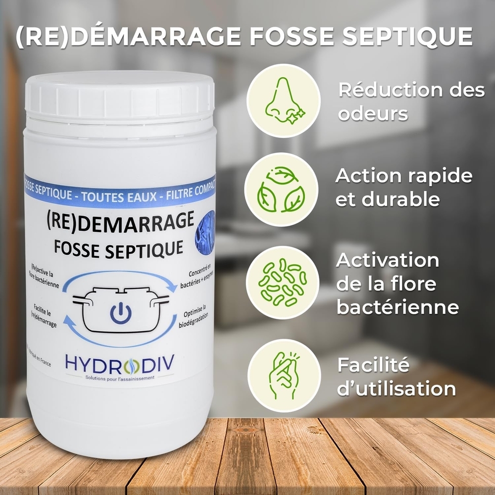 DEMARRAGE REDEMARRAGE FOSSE SEPTIQUE , TOUTES EAUX , FILTRE COMPACT , AUX BACTERIES ET ENZYMES , MONODOSE 1 KG