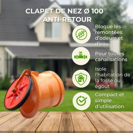 CLAPET DE NEZ Ø 100 A COLLER , ANTI-RETOUR , PROTEGE DES REMONTEES D'ODEURS ET D'EAU
