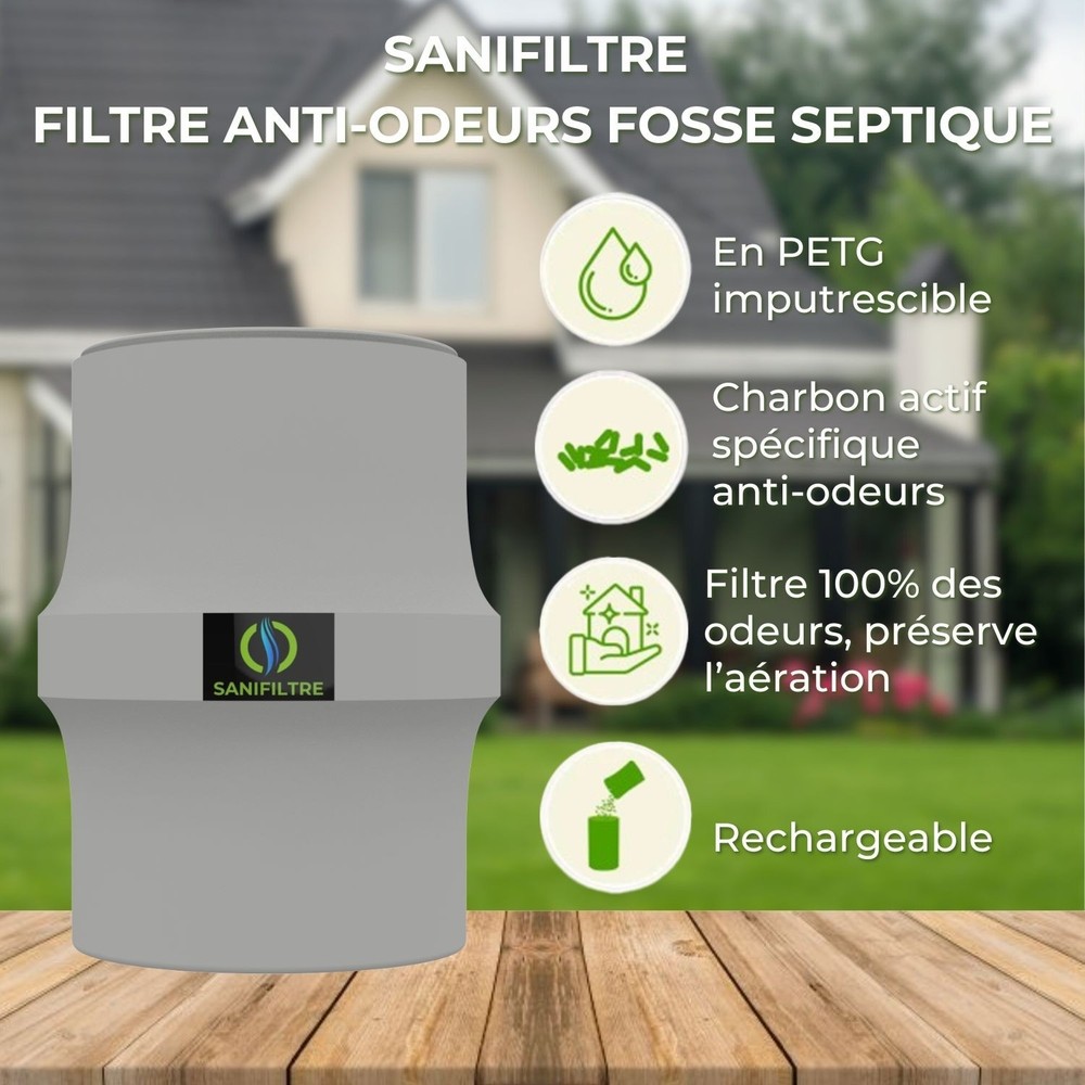 FILTRE ANTI-ODEURS AU CHARBON ACTIF POUR FOSSE SEPTIQUE , TOUTES EAUX , Ø 100 MM , COLORIS GRIS