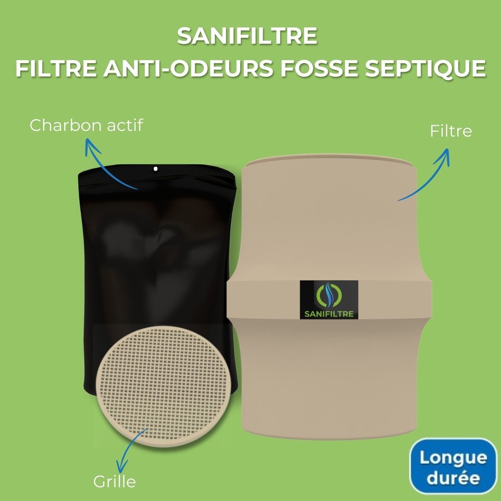 FILTRE ANTI-ODEURS AU CHARBON ACTIF POUR FOSSE SEPTIQUE , TOUTES EAUX , Ø 100 MM , COLORIS GRIS