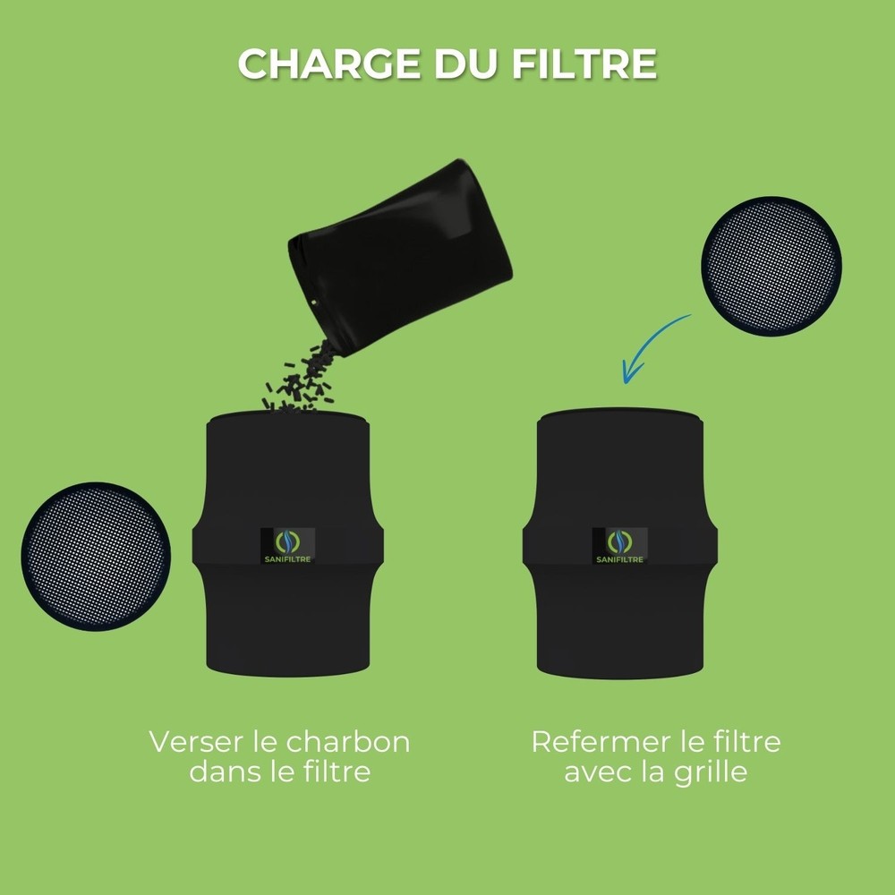 FILTRE ANTI-ODEURS AU CHARBON ACTIF POUR FOSSE SEPTIQUE , TOUTES EAUX , Ø 100 MM , COLORIS GRIS
