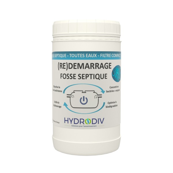 DEMARRAGE REDEMARRAGE FOSSE SEPTIQUE , TOUTES EAUX , FILTRE COMPACT , AUX BACTERIES ET ENZYMES , MONODOSE 1 KG  vue de face