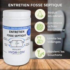 Points forts de l'ENTRETIEN 7 MOIS POUR FOSSE SEPTIQUE , AUX BACTERIES ET ENZYMES